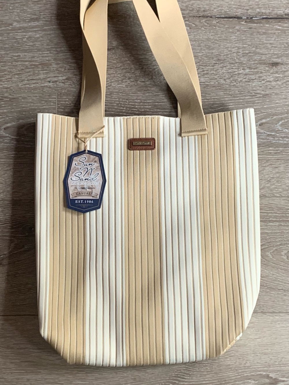 Sun N Sand Cream and Tan Striped Tote Bag